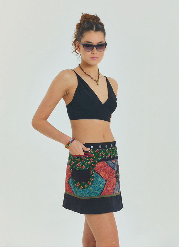 Lace Up Open Back Adjustable Black Crop Blouse 4649